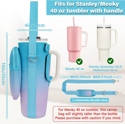 Water Bottle Carrier Bag with Phone Pocket Compatible with Stanley/Meoky 40 oz Tumbler with Handle,Water Bottle Holder Pouch with Adjustable Strap Compatible with Stanley Cup Accessories