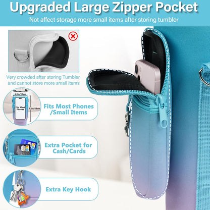 Water Bottle Carrier Bag with Phone Pocket Compatible with Stanley/Meoky 40 oz Tumbler with Handle,Water Bottle Holder Pouch with Adjustable Strap Compatible with Stanley Cup Accessories