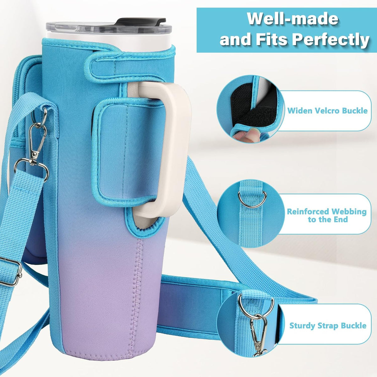 Water Bottle Carrier Bag with Phone Pocket Compatible with Stanley/Meoky 40 oz Tumbler with Handle,Water Bottle Holder Pouch with Adjustable Strap Compatible with Stanley Cup Accessories