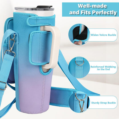 Water Bottle Carrier Bag with Phone Pocket Compatible with Stanley/Meoky 40 oz Tumbler with Handle,Water Bottle Holder Pouch with Adjustable Strap Compatible with Stanley Cup Accessories