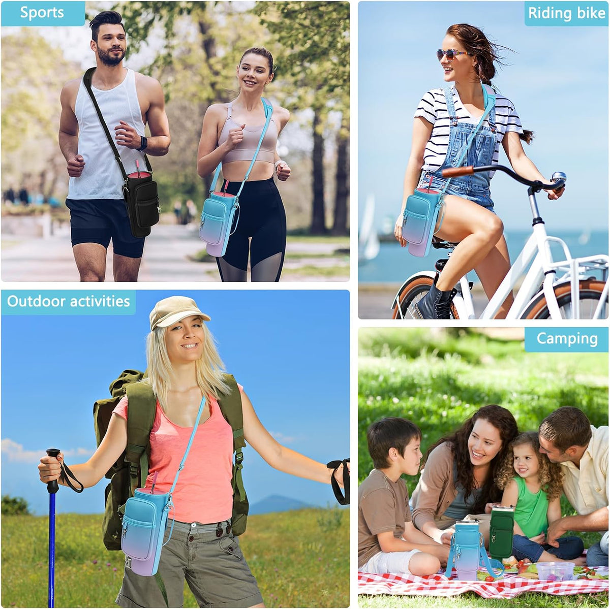 Water Bottle Carrier Bag with Phone Pocket Compatible with Stanley/Meoky 40 oz Tumbler with Handle,Water Bottle Holder Pouch with Adjustable Strap Compatible with Stanley Cup Accessories