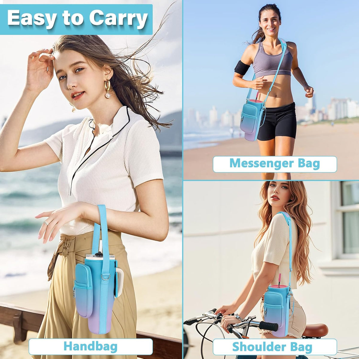 Water Bottle Carrier Bag with Phone Pocket Compatible with Stanley/Meoky 40 oz Tumbler with Handle,Water Bottle Holder Pouch with Adjustable Strap Compatible with Stanley Cup Accessories