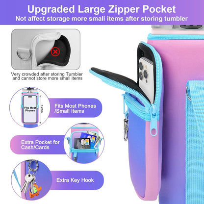 Water Bottle Carrier Bag with Phone Pocket Compatible with Stanley/Meoky 40 oz Tumbler with Handle,Water Bottle Holder Pouch with Adjustable Strap Compatible with Stanley Cup Accessories