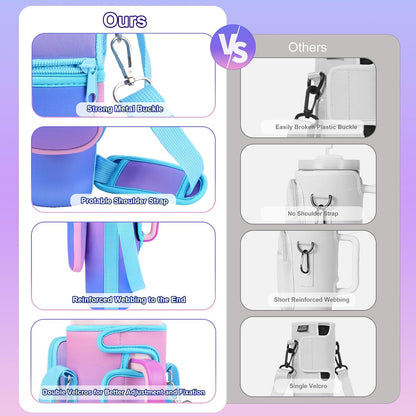 Water Bottle Carrier Bag with Phone Pocket Compatible with Stanley/Meoky 40 oz Tumbler with Handle,Water Bottle Holder Pouch with Adjustable Strap Compatible with Stanley Cup Accessories