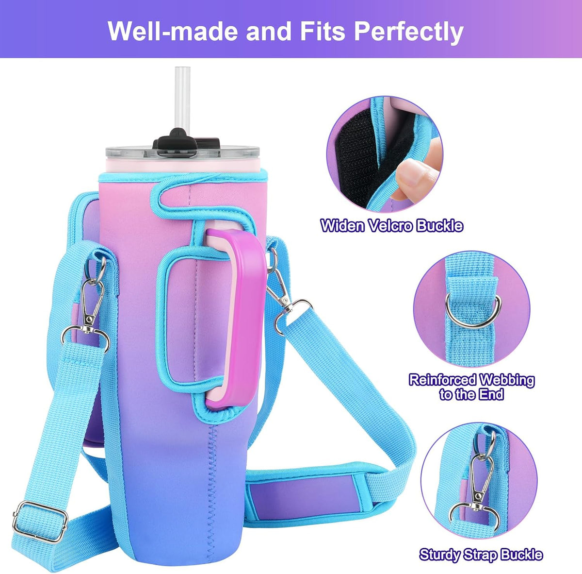 Water Bottle Carrier Bag with Phone Pocket Compatible with Stanley/Meoky 40 oz Tumbler with Handle,Water Bottle Holder Pouch with Adjustable Strap Compatible with Stanley Cup Accessories