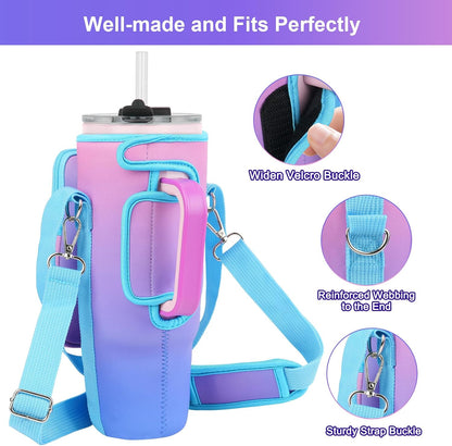 Water Bottle Carrier Bag with Phone Pocket Compatible with Stanley/Meoky 40 oz Tumbler with Handle,Water Bottle Holder Pouch with Adjustable Strap Compatible with Stanley Cup Accessories