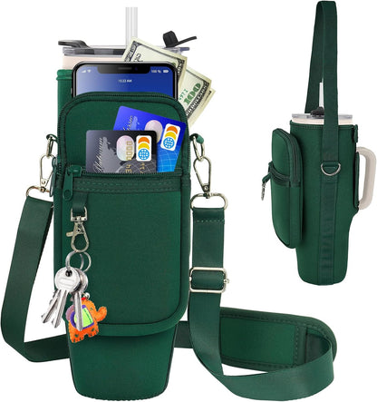 Water Bottle Carrier Bag with Phone Pocket Compatible with Stanley/Meoky 40 oz Tumbler with Handle,Water Bottle Holder Pouch with Adjustable Strap Compatible with Stanley Cup Accessories