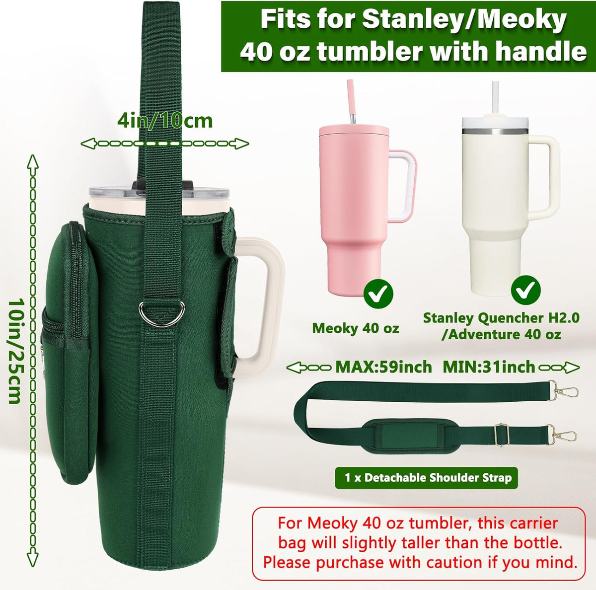 Water Bottle Carrier Bag with Phone Pocket Compatible with Stanley/Meoky 40 oz Tumbler with Handle,Water Bottle Holder Pouch with Adjustable Strap Compatible with Stanley Cup Accessories