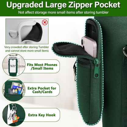 Water Bottle Carrier Bag with Phone Pocket Compatible with Stanley/Meoky 40 oz Tumbler with Handle,Water Bottle Holder Pouch with Adjustable Strap Compatible with Stanley Cup Accessories