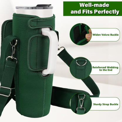 Water Bottle Carrier Bag with Phone Pocket Compatible with Stanley/Meoky 40 oz Tumbler with Handle,Water Bottle Holder Pouch with Adjustable Strap Compatible with Stanley Cup Accessories