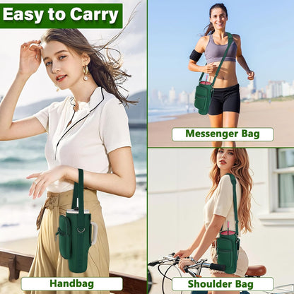 Water Bottle Carrier Bag with Phone Pocket Compatible with Stanley/Meoky 40 oz Tumbler with Handle,Water Bottle Holder Pouch with Adjustable Strap Compatible with Stanley Cup Accessories