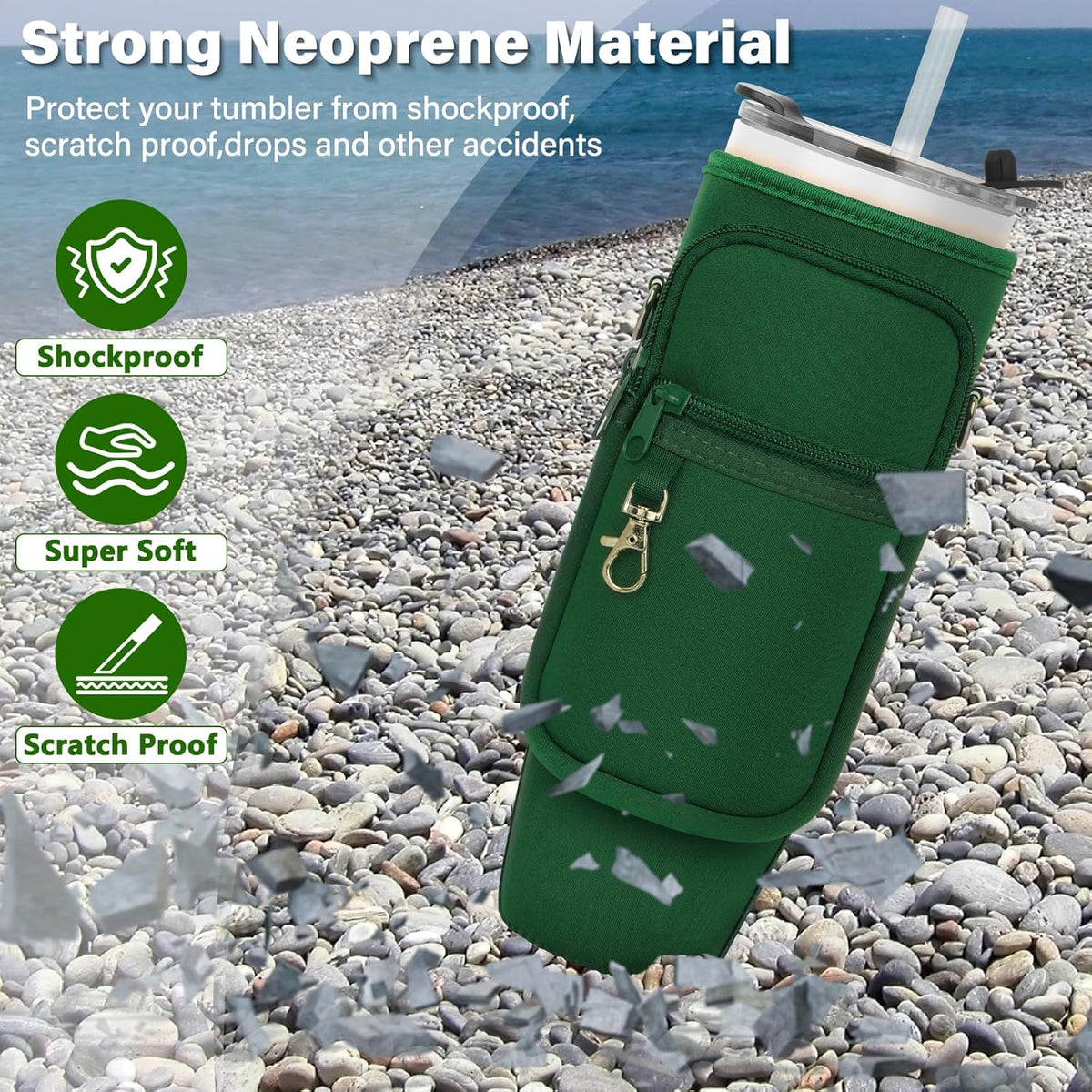 Water Bottle Carrier Bag with Phone Pocket Compatible with Stanley/Meoky 40 oz Tumbler with Handle,Water Bottle Holder Pouch with Adjustable Strap Compatible with Stanley Cup Accessories