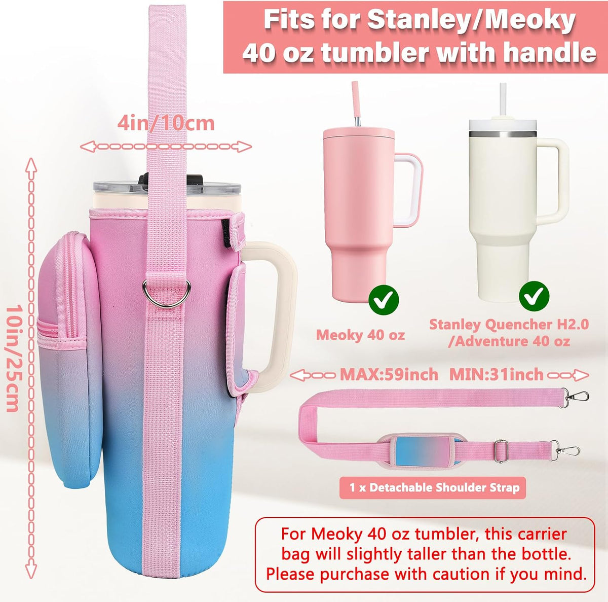 Water Bottle Carrier Bag with Phone Pocket Compatible with Stanley/Meoky 40 oz Tumbler with Handle,Water Bottle Holder Pouch with Adjustable Strap Compatible with Stanley Cup Accessories