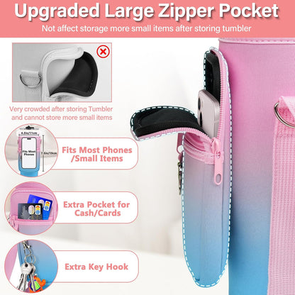 Water Bottle Carrier Bag with Phone Pocket Compatible with Stanley/Meoky 40 oz Tumbler with Handle,Water Bottle Holder Pouch with Adjustable Strap Compatible with Stanley Cup Accessories