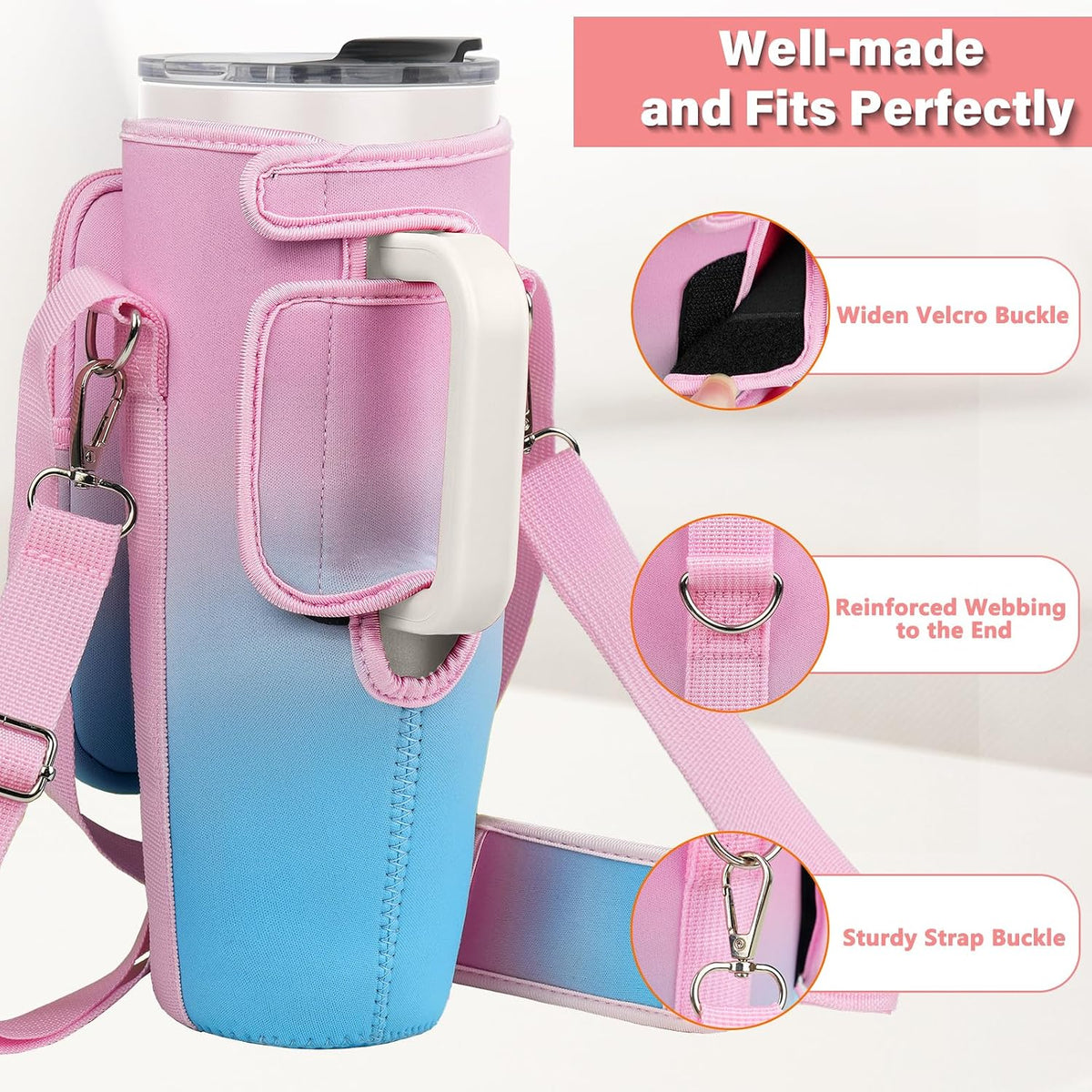Water Bottle Carrier Bag with Phone Pocket Compatible with Stanley/Meoky 40 oz Tumbler with Handle,Water Bottle Holder Pouch with Adjustable Strap Compatible with Stanley Cup Accessories