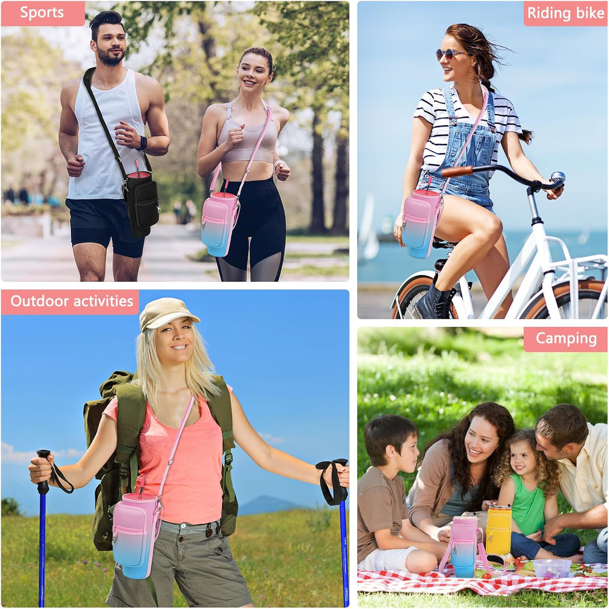 Water Bottle Carrier Bag with Phone Pocket Compatible with Stanley/Meoky 40 oz Tumbler with Handle,Water Bottle Holder Pouch with Adjustable Strap Compatible with Stanley Cup Accessories