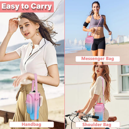 Water Bottle Carrier Bag with Phone Pocket Compatible with Stanley/Meoky 40 oz Tumbler with Handle,Water Bottle Holder Pouch with Adjustable Strap Compatible with Stanley Cup Accessories