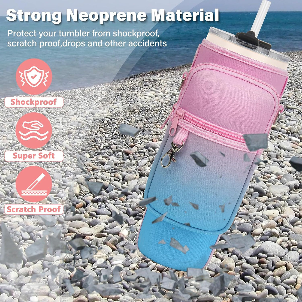 Water Bottle Carrier Bag with Phone Pocket Compatible with Stanley/Meoky 40 oz Tumbler with Handle,Water Bottle Holder Pouch with Adjustable Strap Compatible with Stanley Cup Accessories