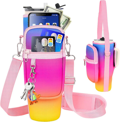Water Bottle Carrier Bag with Phone Pocket Compatible with Stanley/Meoky 40 oz Tumbler with Handle,Water Bottle Holder Pouch with Adjustable Strap Compatible with Stanley Cup Accessories