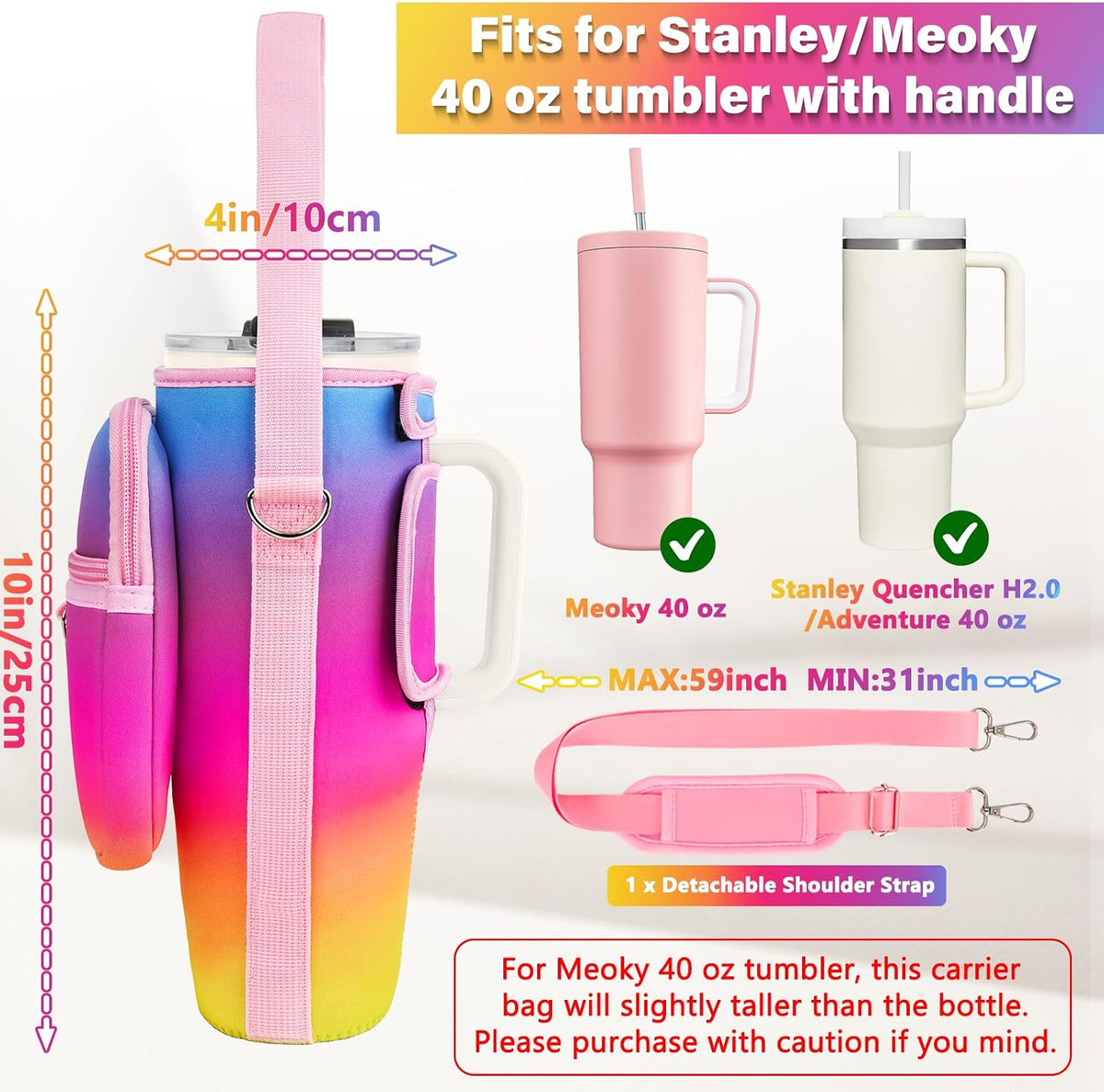 Water Bottle Carrier Bag with Phone Pocket Compatible with Stanley/Meoky 40 oz Tumbler with Handle,Water Bottle Holder Pouch with Adjustable Strap Compatible with Stanley Cup Accessories