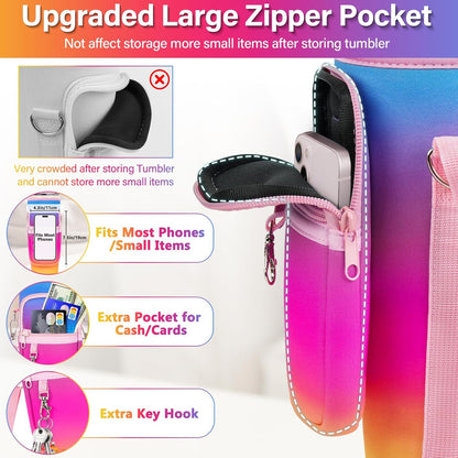 Water Bottle Carrier Bag with Phone Pocket Compatible with Stanley/Meoky 40 oz Tumbler with Handle,Water Bottle Holder Pouch with Adjustable Strap Compatible with Stanley Cup Accessories