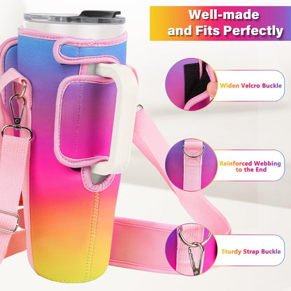 Water Bottle Carrier Bag with Phone Pocket Compatible with Stanley/Meoky 40 oz Tumbler with Handle,Water Bottle Holder Pouch with Adjustable Strap Compatible with Stanley Cup Accessories