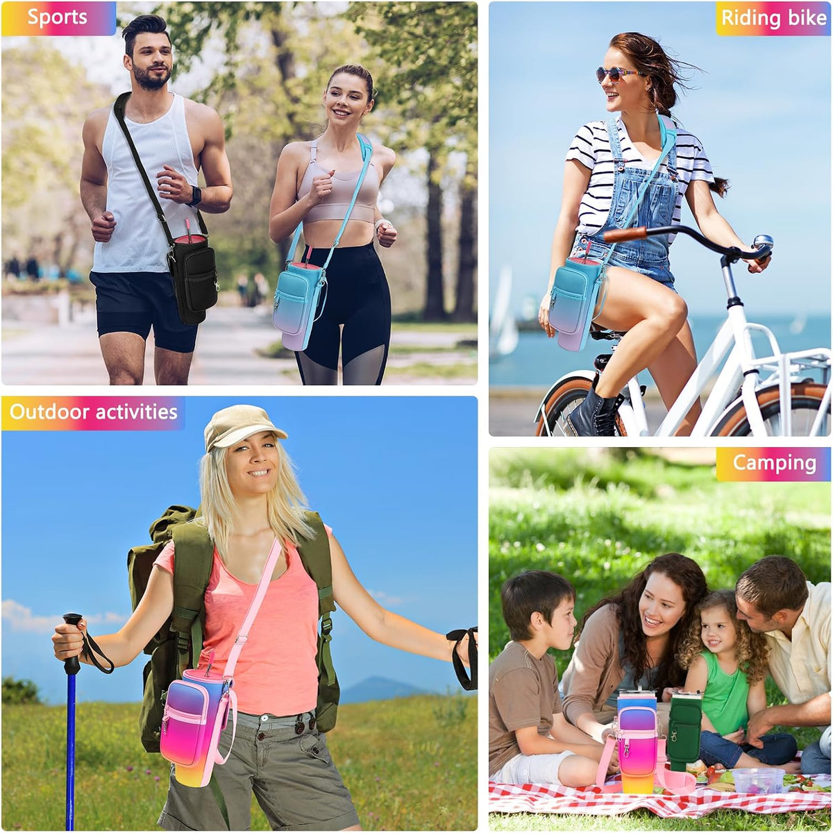 Water Bottle Carrier Bag with Phone Pocket Compatible with Stanley/Meoky 40 oz Tumbler with Handle,Water Bottle Holder Pouch with Adjustable Strap Compatible with Stanley Cup Accessories