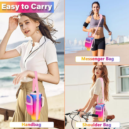 Water Bottle Carrier Bag with Phone Pocket Compatible with Stanley/Meoky 40 oz Tumbler with Handle,Water Bottle Holder Pouch with Adjustable Strap Compatible with Stanley Cup Accessories