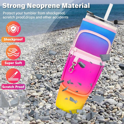 Water Bottle Carrier Bag with Phone Pocket Compatible with Stanley/Meoky 40 oz Tumbler with Handle,Water Bottle Holder Pouch with Adjustable Strap Compatible with Stanley Cup Accessories