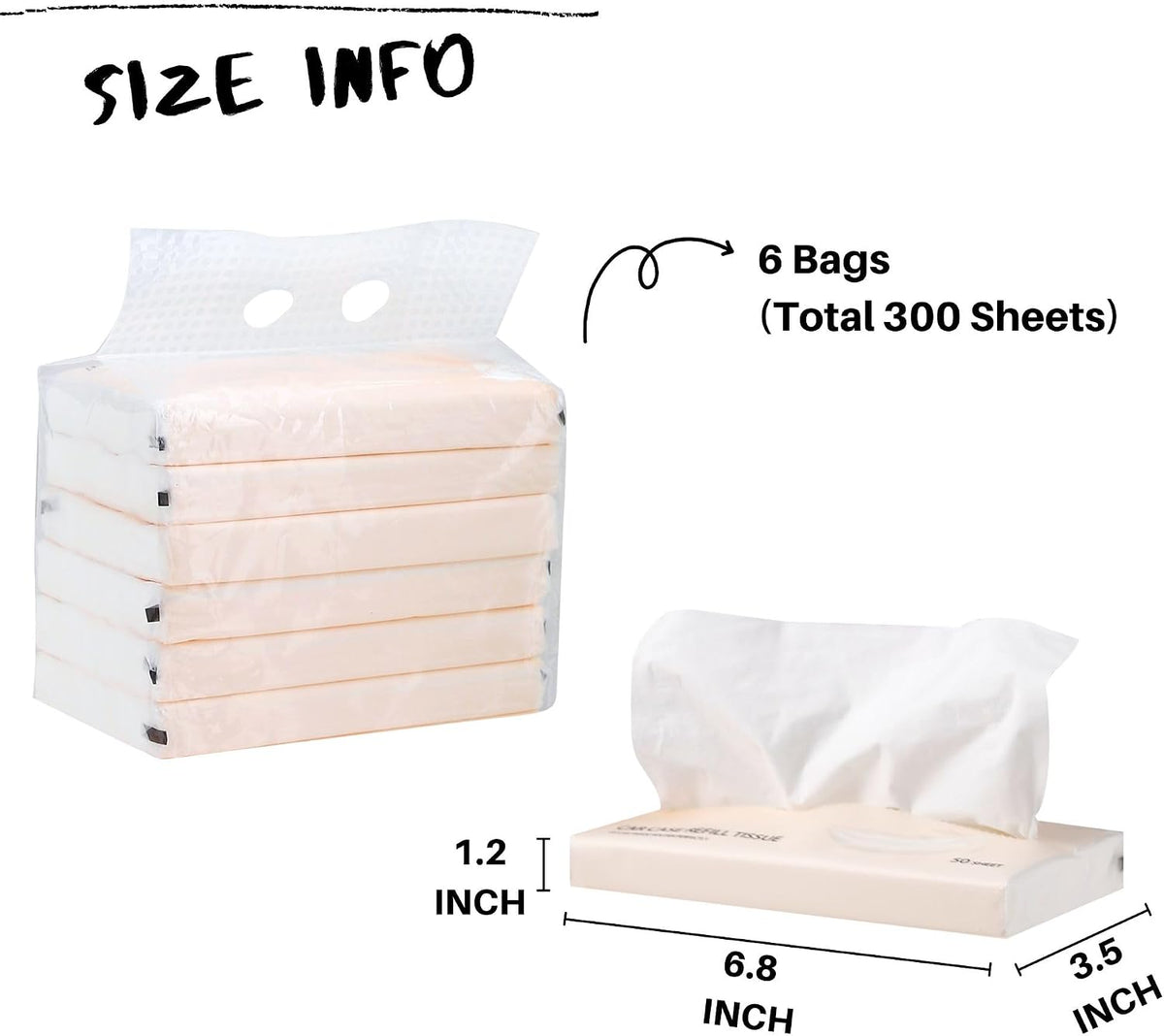 Car Tissue Refills 300 Sheets Facial Tissues Refills for Car Visor Tissue Holder, Travel Tissue Tubes Box Container Perfect Fit for Car Cup Holder
