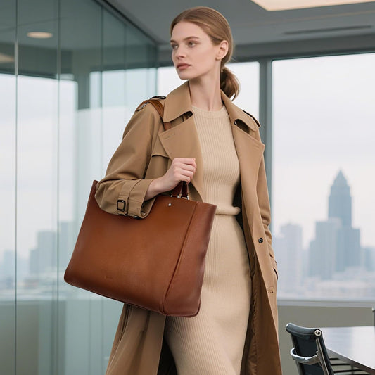 Genuine Leather Work Tote Bag for Women with 15" Compartment