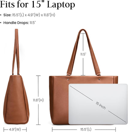 Genuine Leather Work Tote Bag for Women with 15" Compartment