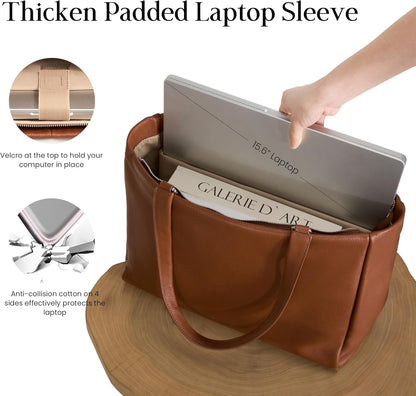 Genuine Leather Work Tote Bag for Women with 15" Compartment
