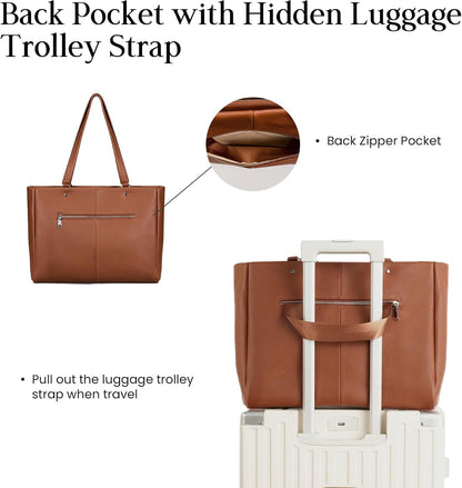 Genuine Leather Work Tote Bag for Women with 15" Compartment