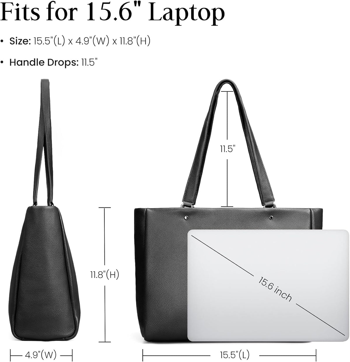 Genuine Leather Work Tote Bag for Women with 15" Compartment