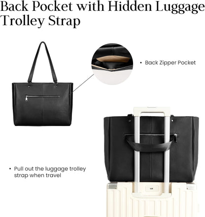 Genuine Leather Work Tote Bag for Women with 15" Compartment