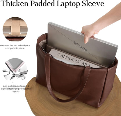 Genuine Leather Work Tote Bag for Women with 15" Compartment