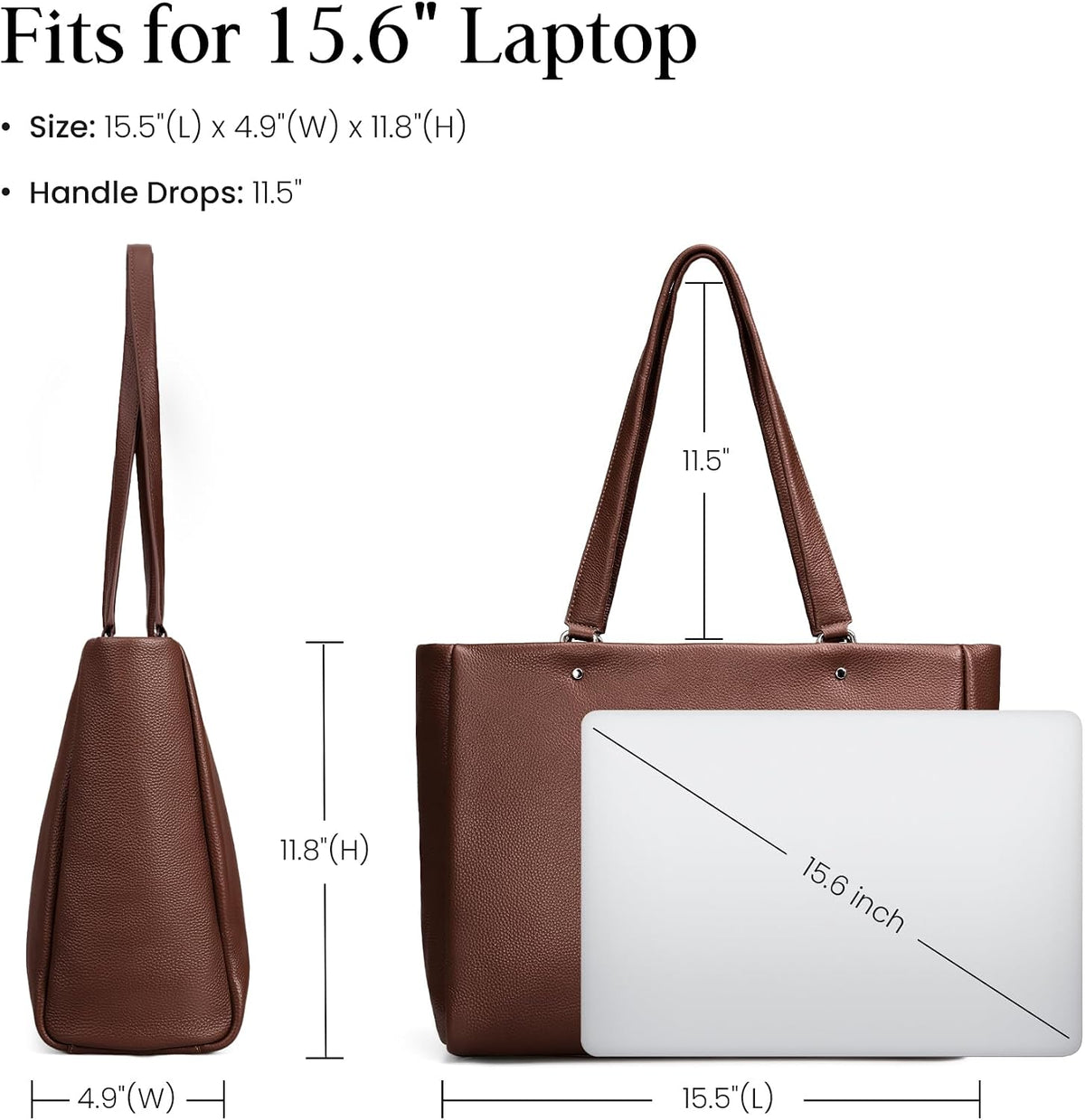 Genuine Leather Work Tote Bag for Women with 15" Compartment