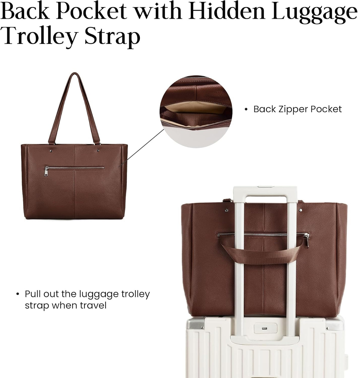 Genuine Leather Work Tote Bag for Women with 15" Compartment
