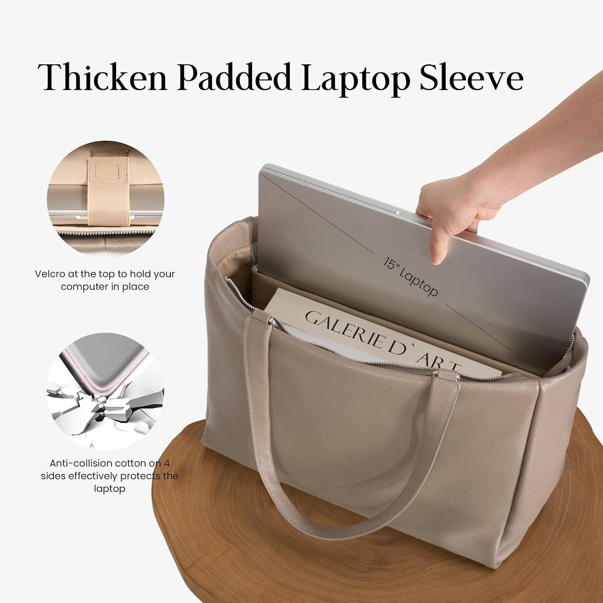 Genuine Leather Work Tote Bag for Women with 15" Compartment