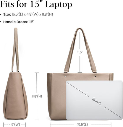 Genuine Leather Work Tote Bag for Women with 15" Compartment