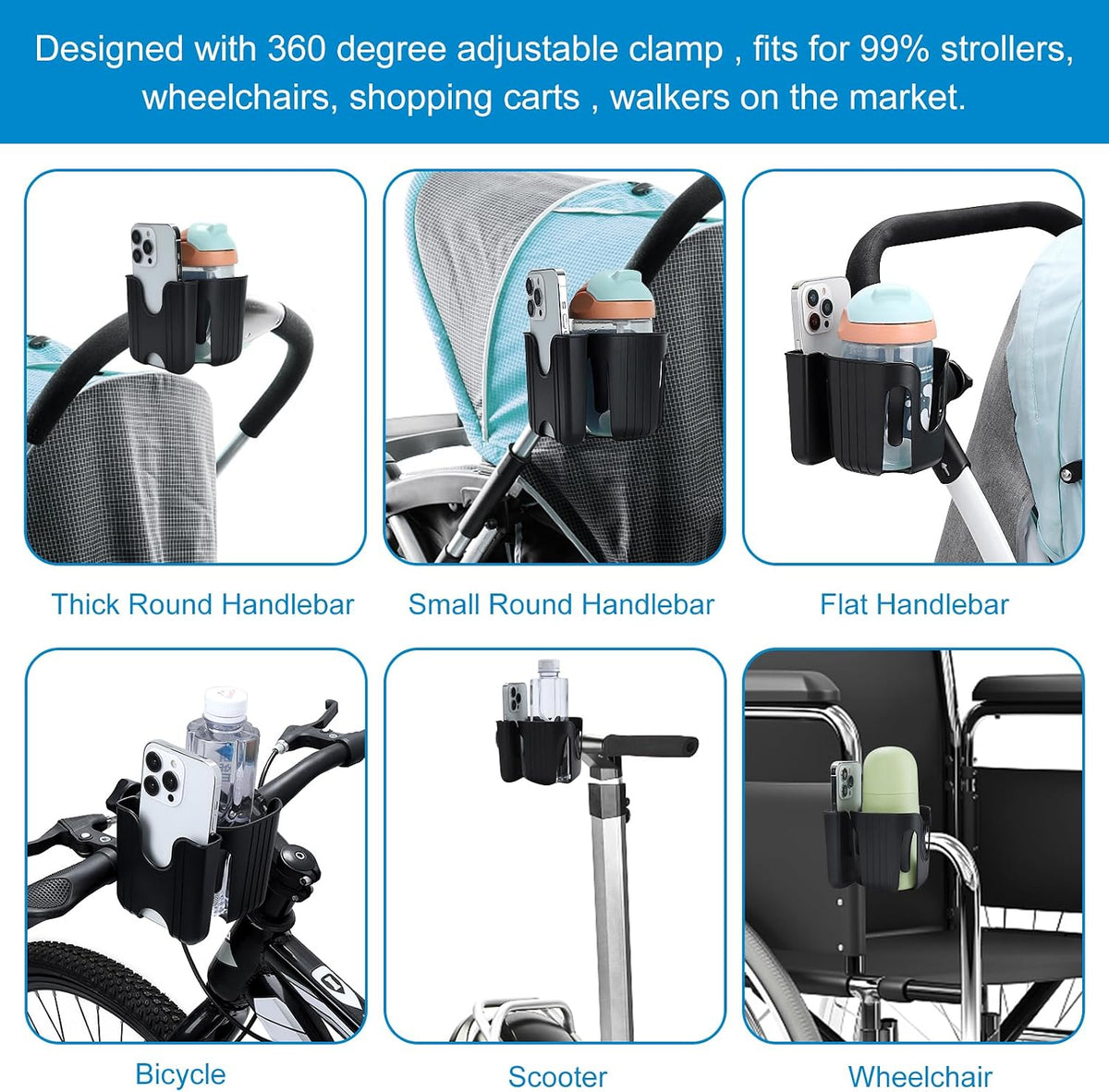 Stroller Cup Holder, Cup Holder for Walker Bike Wheelchair