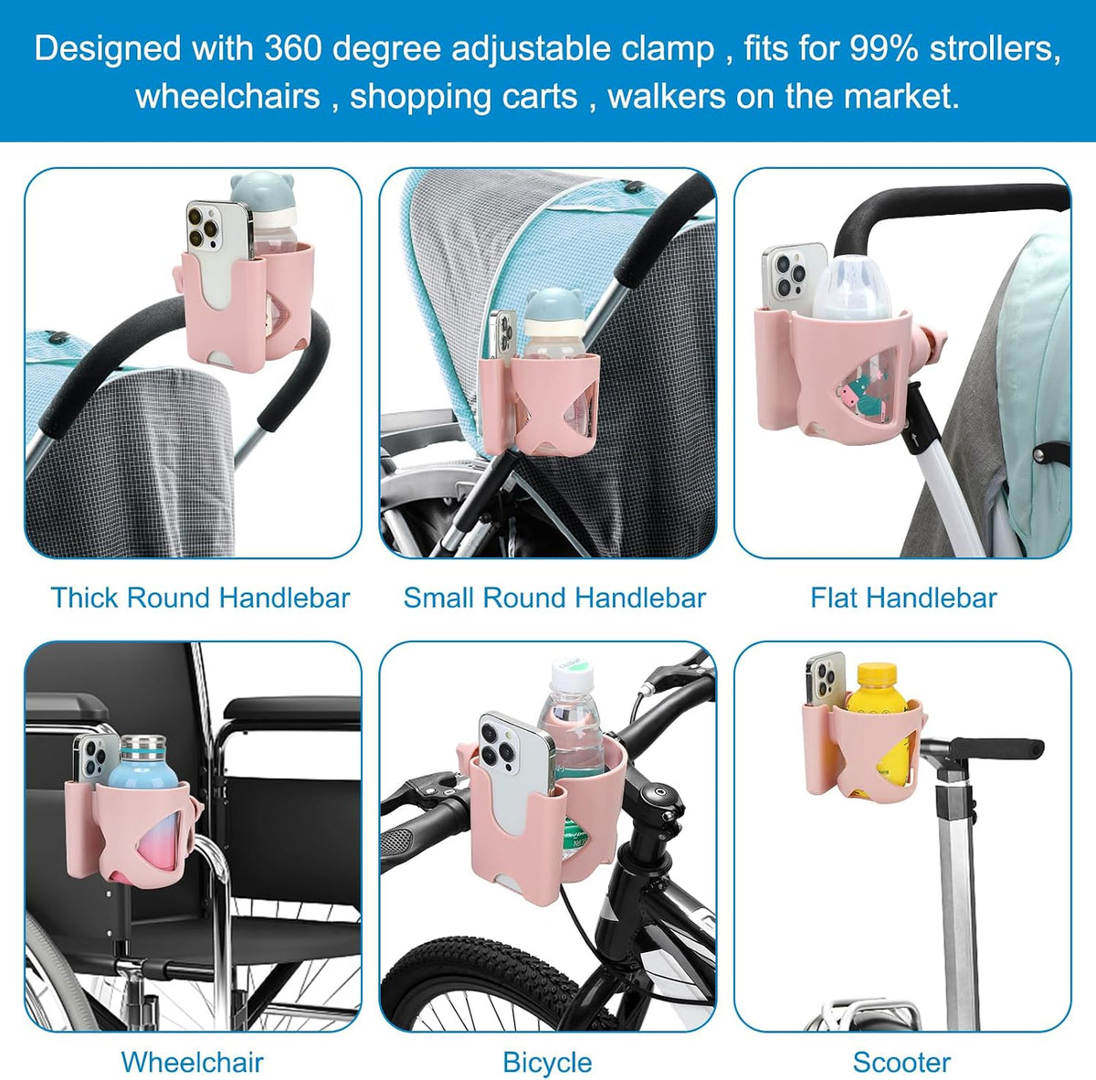 Stroller Cup Holder, Cup Holder for Walker Bike Wheelchair