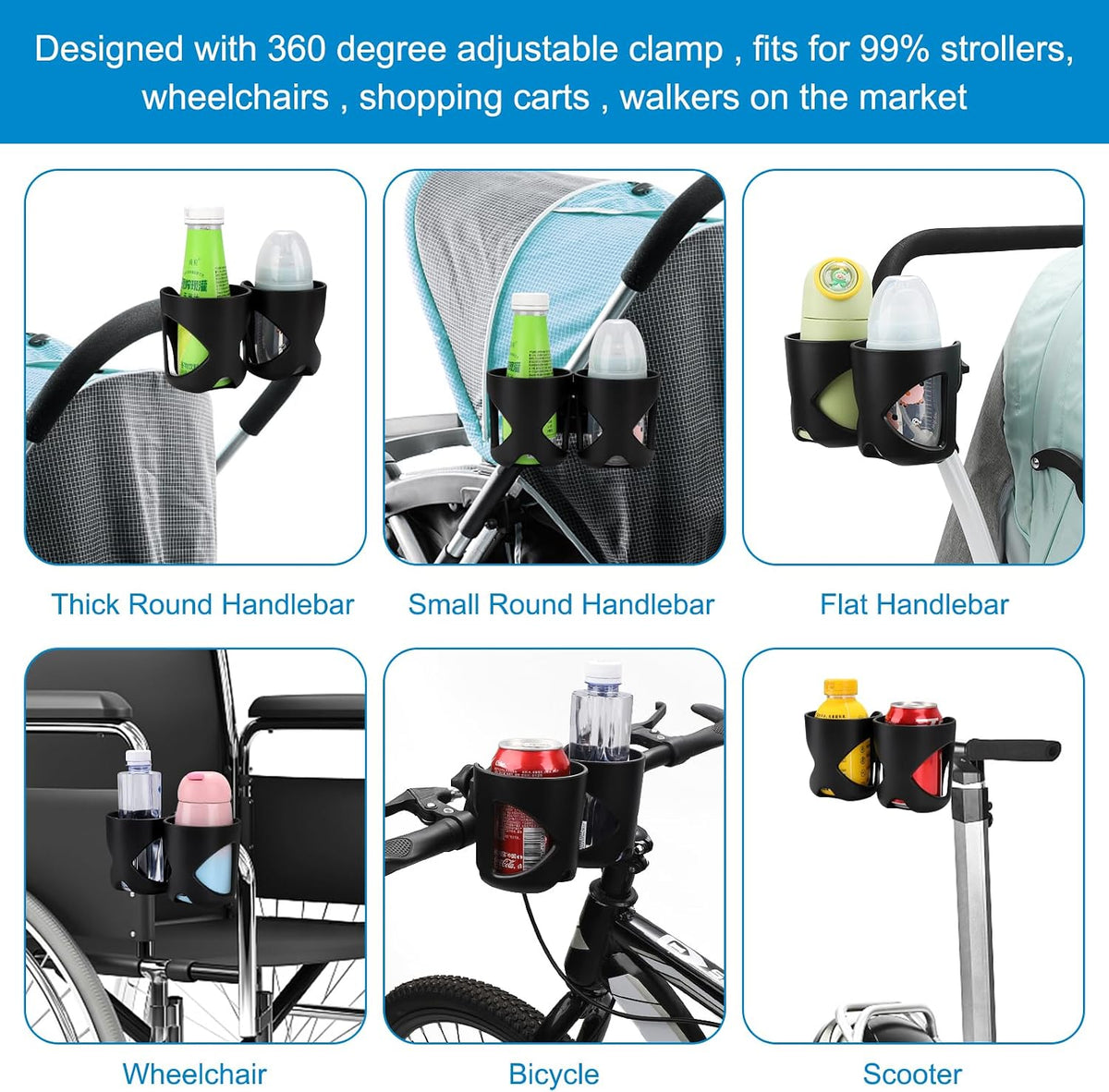 Stroller Cup Holder, Cup Holder for Walker Bike Wheelchair