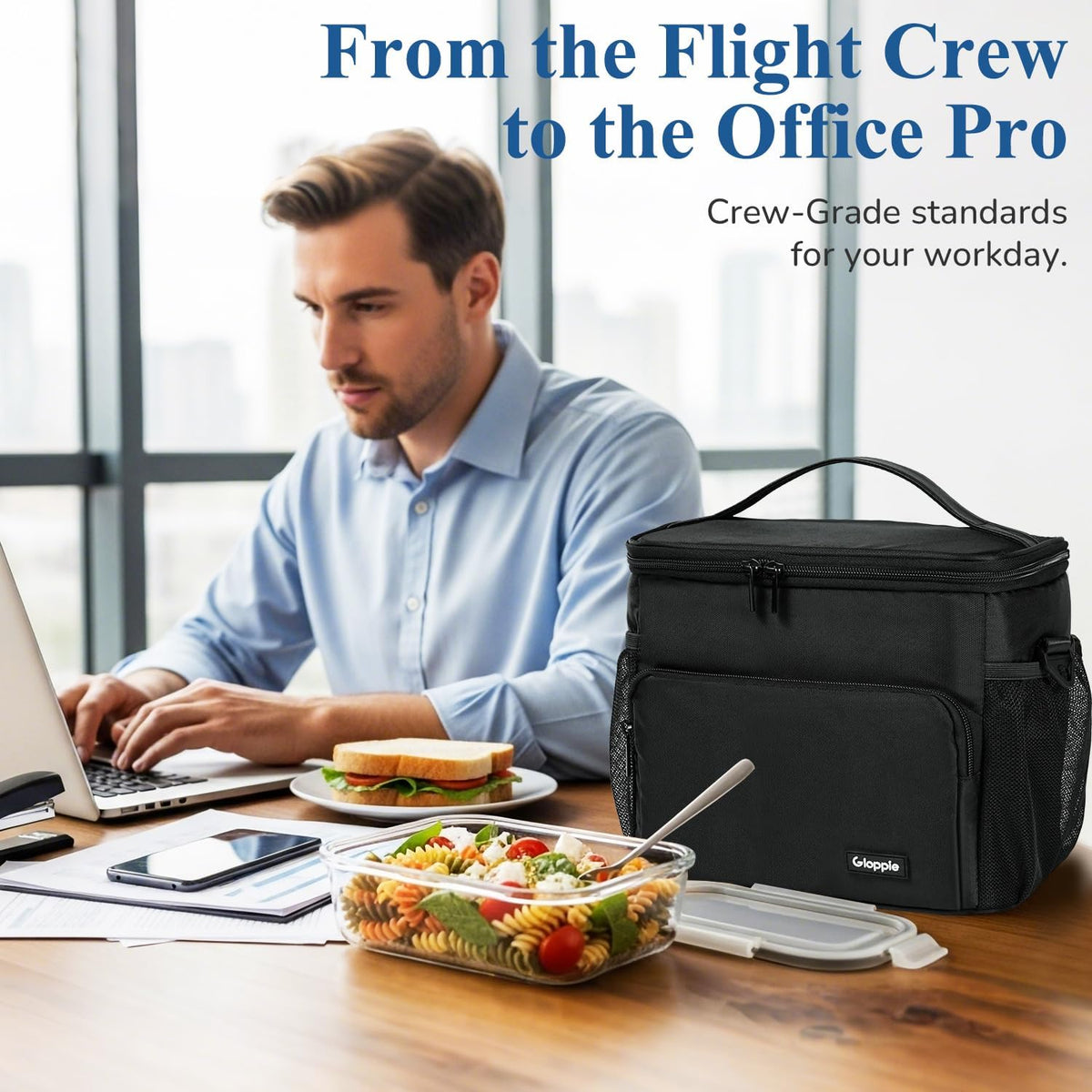 Flight Crew Lunch Bag with Trolley Sleeve, 10L Insulated Cooler