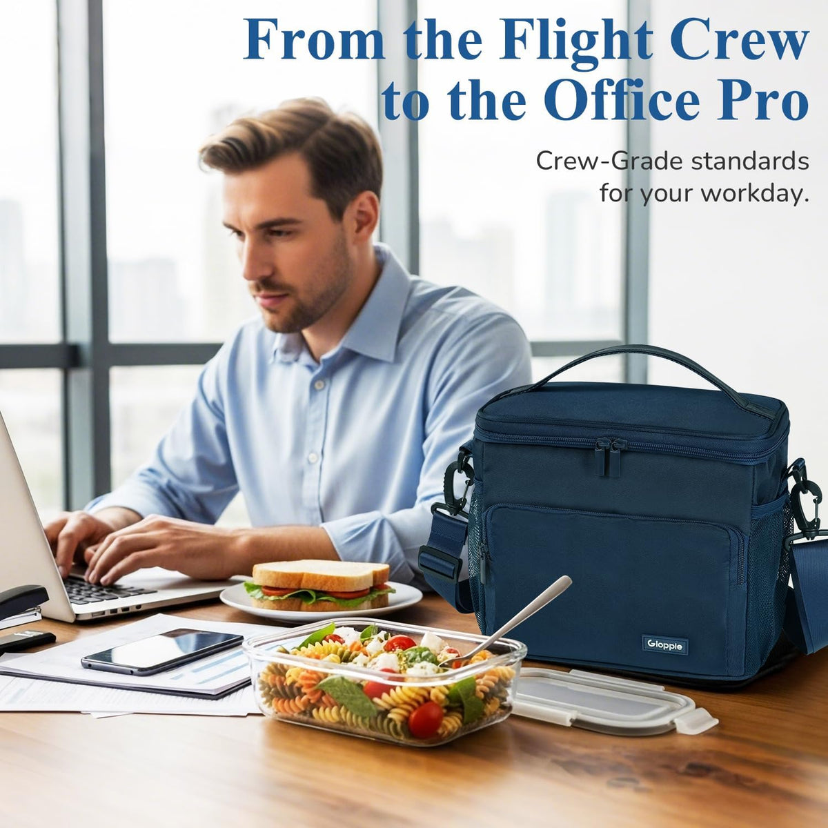 Flight Crew Lunch Bag with Trolley Sleeve, 10L Insulated Cooler