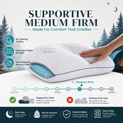 Camping Pillow - Backpacking Memory Foam Travel Pillow 1-Pack