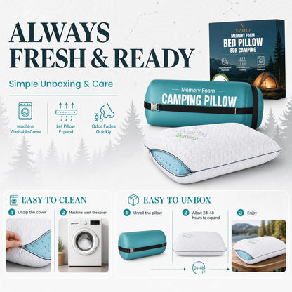 Camping Pillow - Backpacking Memory Foam Travel Pillow 1-Pack