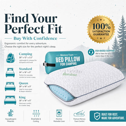 Camping Pillow - Backpacking Memory Foam Travel Pillow 1-Pack