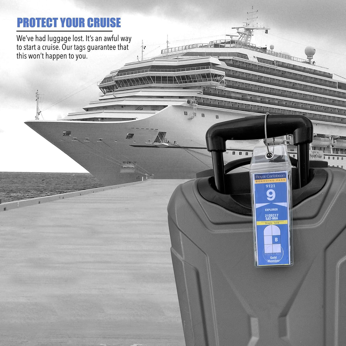 Royal Caribbean Luggage Tag Holders (4 Pack), Clear & Waterproof